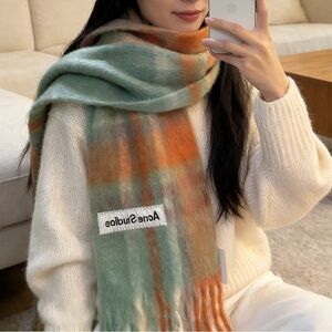 Acne Studios Green and Orange Plaid Scarf